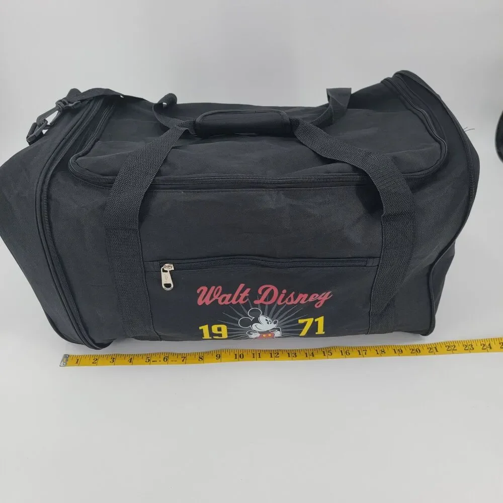 Walt Disney World Vintage 1971 Foldable Black Travel Duffle Bag With Shoulder St